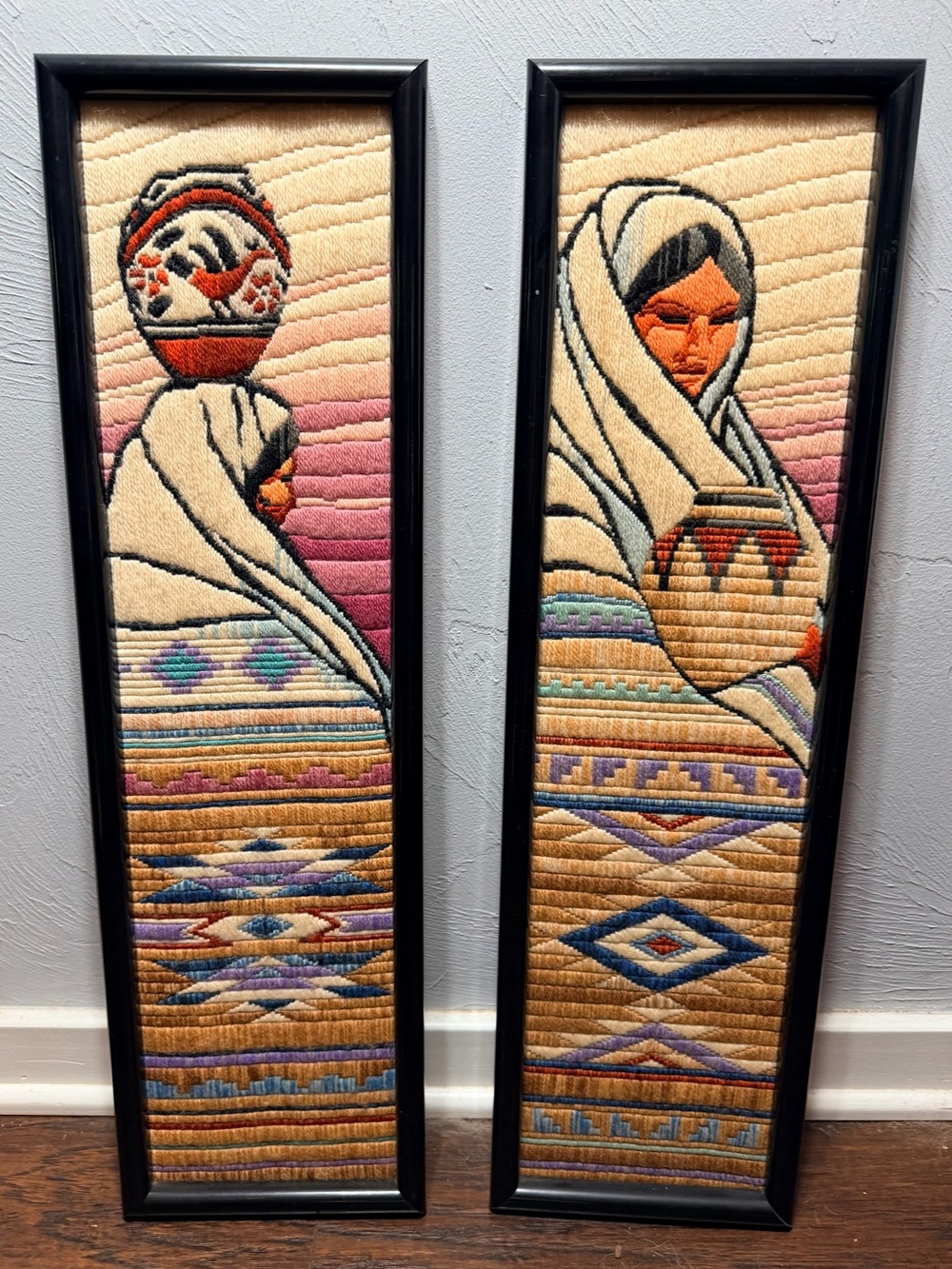 Vintage Handwoven Boho Wall Art Pair in Cream, Gold & Purple - Unbranded - Picture 3 of 7
